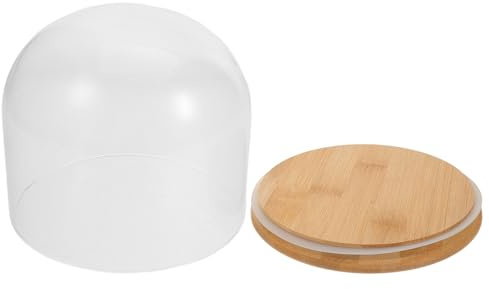 jojofuny Campana di Vetro per Esposizione con Base in Bambù Cupola Trasparente per Fiori Eterni e Oggetti da Collezione Copertura Antipolvere per Decorazioni Fai da Te Adatta a Dessert