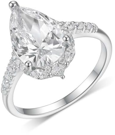 Ayoiow Vorsteckring Weissgold 375 für Damen, 4ct Moissanit Birnenform Trauringe 9 Karat Gold, 9 Karat Weißgold Größe 58 (18.5)