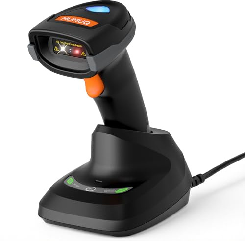 Barcode Scanner Kabelloser, 2D 1D Bluetooth Handscanner mit Ladestation – für Tablet, iPhone, iPad, Android, iOS, PC und POS-Systeme