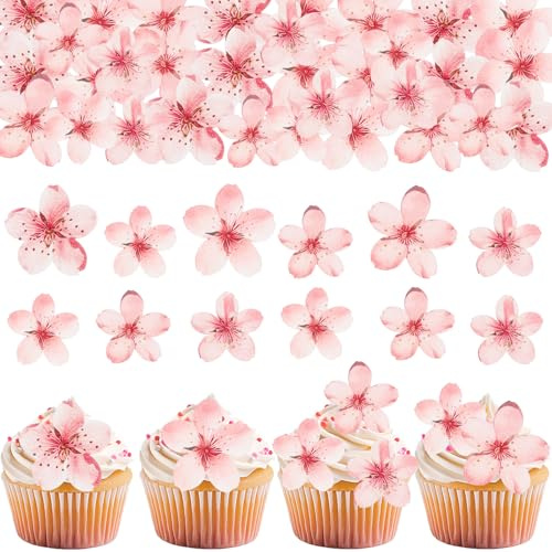 GoldRock 60 Stück Kirschblüten Tortendeko Essbar,Essbare Blüten Tortendeko,Essbare Blumen für Torte Kirschblüte,Esspapier Kuchen Deko Blüten,Torten Deko Blumen für Geburtstag,Hochzeit,Babyparty, Taufe