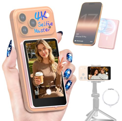 Moman Selfie Monitor Schermo Wireless 3,97 per Fotocamera Posteriore | Compatibile con iPhone 7-17 e Android, 4K/1080p, 50m, Anteprima in Tempo Reale per Vlog TikTok e Live - Rosa
