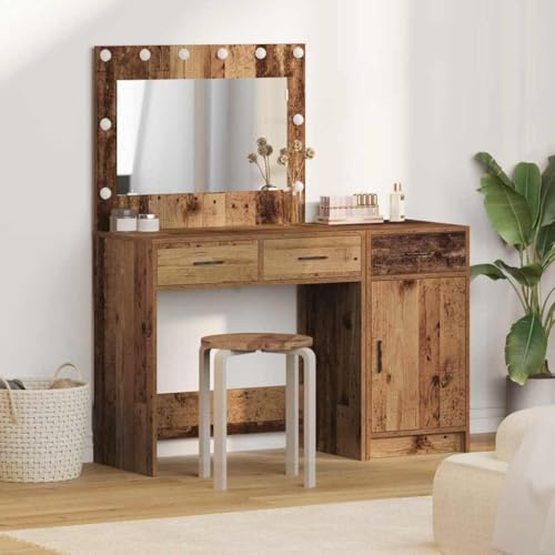 Zenithz Juego de tocador de 2 piezas, color marrón con tiras LED, tocador con armario para puerta, mesa cosmética moderna, estación de maquillaje, 2 unidades