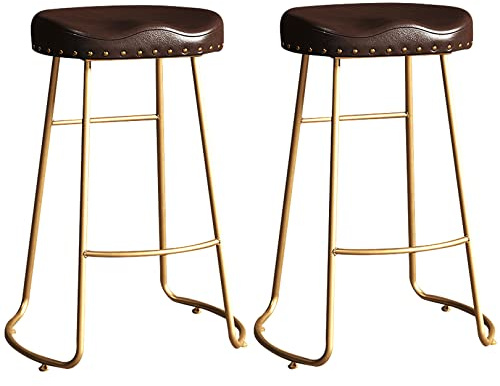 PU Leder Counterheighocker, Vintage Barhocker mit Metallbeinen und Fußütze hoher Hocker für Küchenkneipe Café Bar Island Esszimmer (Brown 2Ps, 65 cm/25,6 Zoll)