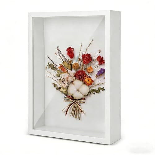 3D Shadow Box Frame 23x28x3 cm Deep Display Box - Wooden Deep Photo Frame Box for Medals, Flowers, Tickets, Memorabilia and Crafts(23*28-White)