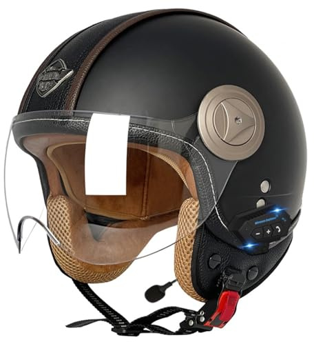 Mezzo Casco Moto Bluetooth Vintage Con Visiera Caschi Jet E Demi-Jet Retrò Omologato DOTECE Aperto Casco Scodella Caschi Cromwell Altoparlante E Microfono Integrati G,XL:61-62CM