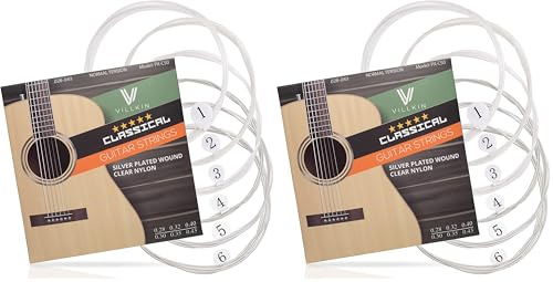 Gitarrensaiten von Villkin - Premium Nylon-Saiten für Klassische-, Konzert-& Akustik-Gitarre - 6 Saiten Set (Packung mit 2)