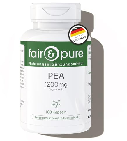 Fair & Pure PEA Cápsulas 1200mg por día, 180 piezas, palmitoyletanolamida, suplemento dietético vegano sin aditivos, fabricado en Alemania