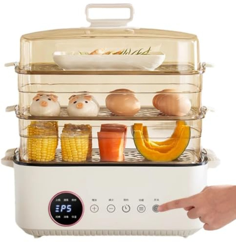 Vaporera Eléctrica 42 L, Modelo de 3 Niveles 1200 W con Pantalla LED | 6 Programas Inteligentes, Inicio Diferido 12 H, Calor durante 8 H para Comidas Familiares y Grandes Cantidades
