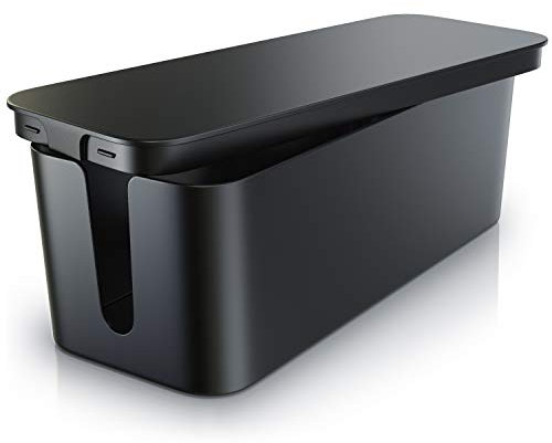 Bearware - Cable Tidy Box - Cable Management Box - Cable Organizer - Cable Box - Box for covering cables - Multiple Socket Organizer - Handy Charging Box - Black