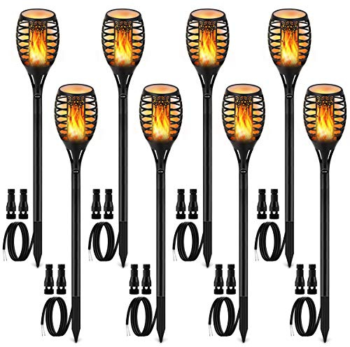 LUYE Low Voltage Torch Landscape Lights Wired Flickering Flames Torches Pathway Lights 12V Outdoor Torch Lighting with Connector Waterproof Landscape Lighting for Christmas Yard Decoration (8Pack)
