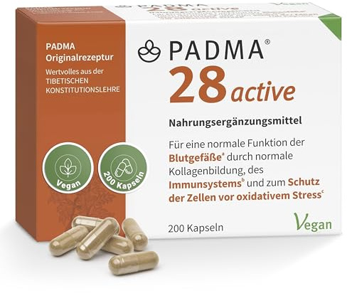 PADMA 28 active – Vitamin C für Immunsystem & Blutgefäße – 200 Kps, vegan | Vitamin C für Immunsystem & Blutgefäße – tibetische Rezeptur mit Kräutern & Mineralien – vegan, aus der Schweiz