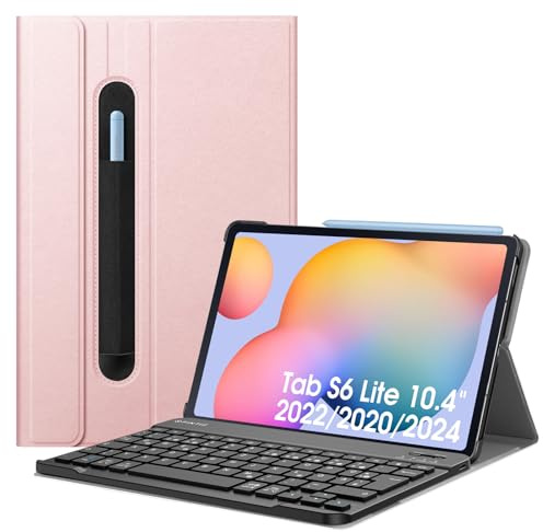 FINTIE Tastatur Hülle für Samsung Galaxy Tab S6 Lite 10,4 Zoll 2024/2022/2020 Tablet - Keyboard Cover mit Magnetisch Abnehmbarer Deutscher Bluetooth Tastatur, Roségold