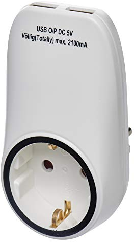 EMOS USB Steckdose, Schuko Steckdosenadapter mit 2 USB-Ports 2100 mA, Kindersicherung, für Reisen, Smartphone, Handy, Tablet