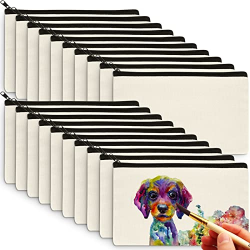 Aibeli DIY Blanko Stoffbeutel Klein, Tasche Klein, Kosmetiktasche mit Reißverschluss, Stoffbeutel zum Bemalen, Mäppchen, Federmäppchen, Stofftasche zum Bemalen