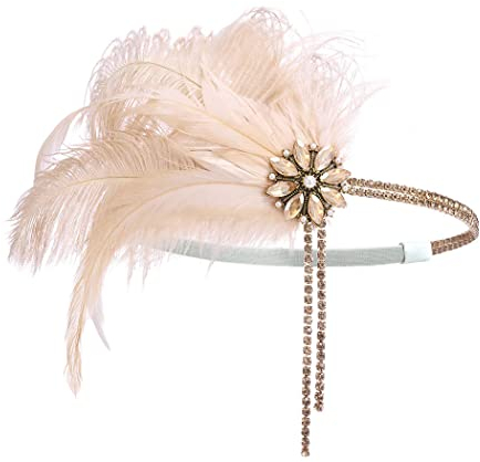 IYOU 1920er Jahre Feder Flapper Kopfschmuck Rosa Kristall Gatsby Haarband Abschlussball Hochzeit Haarschmuck für Damen