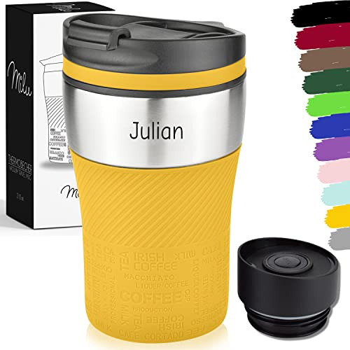 Milu Thermobecher mit Gravur - 210ml - Geschenkidee personalisiertes Geschenk mit Namen Weihnachten für Männer Frauen Mama Papa Freundin (Mango, 210ml)