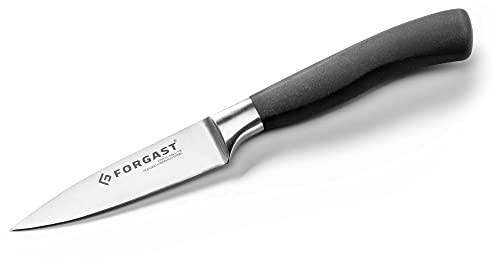 Forgast Coltello Spelucchino Forgiato, Lama da 9 cm, Nero, Coltello per Verdure, Frutta, per Pelare, Acciaio di Alta Qualità e Resistenza, Impugnatura Liscia e Aderente