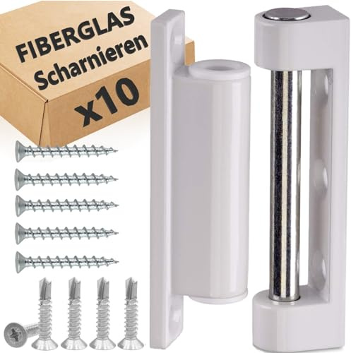 Glasfiber dörr- och fönstergångjärn, set om 10 stycken – dörrgångjärn, dörrband, fönsterband, renoveringstejp, fönsterbeslag, reservdelar, för insektsskyddsdörr, rotera (vit, 10 gångjärn)
