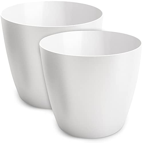 TULMERO Blomkruka matta, planteringskruka av ytterkruka plast dekorativ kruka för, stora och små växter, set om 2 blomkrukor, blomkruka örtkruka, (2-pack) vit, ø 9,5 cm