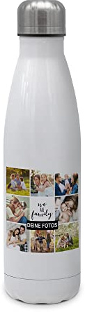 PhotoFancy® - Personalisierte Trinkflasche 'Collage' - Thermo-Trinkflasche mit eigenem Foto selbst gestalten - Thermosflasche aus Edelstahl - 500 ml - Layout Collage 8 Bilder