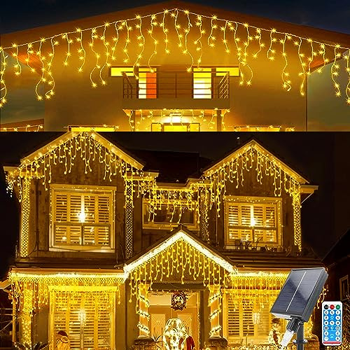 Micacorn Solar Lichtervorhang Aussen, 6M Wasserdichte Vorhang Lichter, 44 Pcs Solar String Lichter 8 Modes 264 LED Lichterketten Vorhang mit Fernbedienung für Gartendeko Balkon Hochzeit Weihnachten