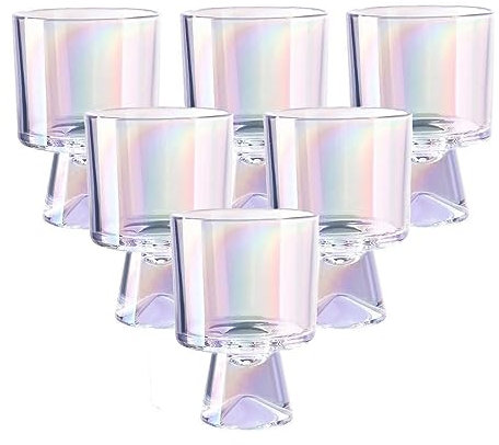HIUHIU Colorful Wine Glasses Set Stemless Glass Cup Drinking Glassware for Martini, Cocktail, Whiskey, Margarita Glasses,Iridescent