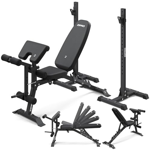 ZIPRO Panca pesi regolabile con leg developer e panca Scott set con supporti bilanciere separati schienale inclinabile con negativo capacità 270 kg per home gym