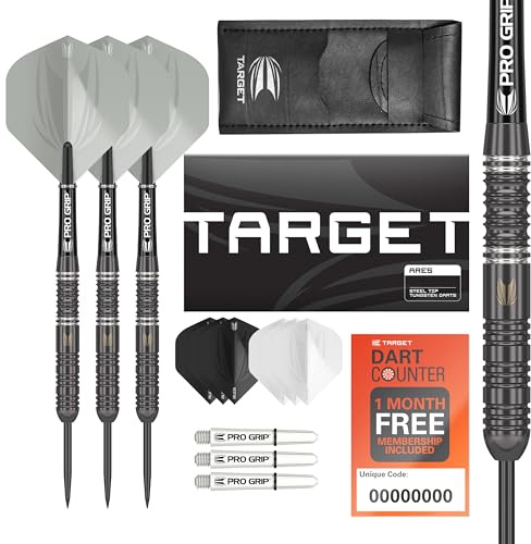 Target Darts Ares 23G 80% Tungsten Steel Tip Darts Set - 6 Pro Grip Shafts - 9 Pro Ultra Flights - Dart Wallet Bundle