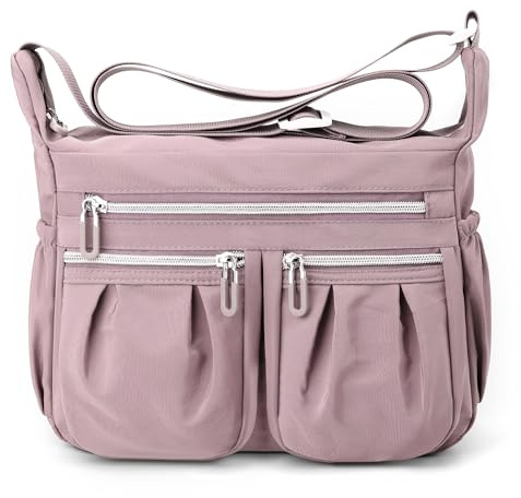 SODOLLEE Umhängetasche Damen Lässig Schultertaschen Leichtgewicht Frauen Crossbody Bag Mehrere Taschen Nylon Messenger Bag für Reisen Einkaufen Freizeit Lila