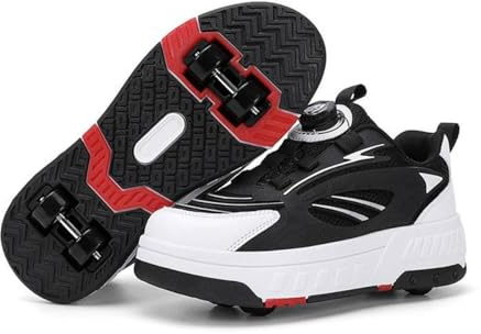 ObaBO Schuhe mit Rollen, 2-in-1 Kinderschuhe, Skateboardschuhe Sport Schuhe Kinder Rollschuhe Outdoor Turnschuhe Jungen und Mädchen 4 Rollschuhe,Black-41