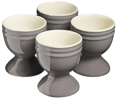Cooks Professional Set of 4 Colourful Egg Cups | 40ml Durable Chip Resistant Ceramic Stoneware Dinnerware Graduated Design Egg Holders | Dishwasher & Microwave Safe | Grey