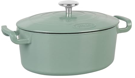 Sitram Sitrabella 715405 - Casseruola ovale in ghisa smaltata, lunghezza 26 cm, 4 litri, esterno smaltato, verde salvia interno bianco, tutte le fonti di calore, inclusa l'induzione, ideale per pasti