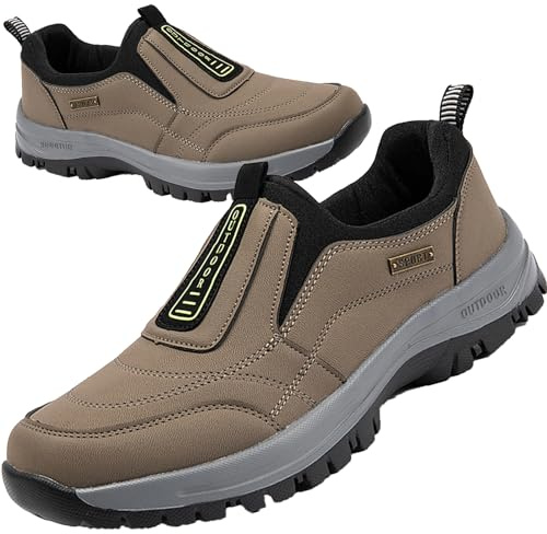 AZMAHT Zapatillas Hombre Senderismo Mocasines sin Cordones para Hombre Zapatillas Trekking Impermeables Nieve Antideslizante Calientes Zapatillas Trail Running,Caqui,42/260mm