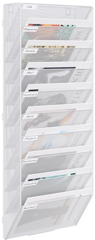 EasyPAG 10 Fächer Zusammensetzen Metall A4 Zeitschriftenhalter Wand Zeitschriften Wandhalter Aktenablage Dokumentenhalter Hängend Magazin Organizer Flyerhalter Prospektspender,Weiß