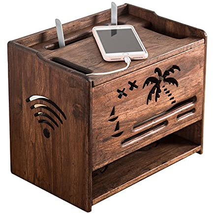 Kabelmanagement Doppelschicht Holz Aufbewahrungsbox Kabel Aufbewahrungsbox Organizer Desktop Tidy Power Strip Anti Dust Box Holz Router Aufbewahrungsbox, Top / Frontöffnung Kabelbox ( Size : Front ope