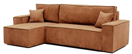 Ecksofa mit Schlaffunktion und Bettkasten 244 x 145 cm Ziegelrot | 244 x 145 cm, Hoher Sitzkomfort, Flexible Ottomane, Wohnen und Schlafen, Integrierter Bettkasten