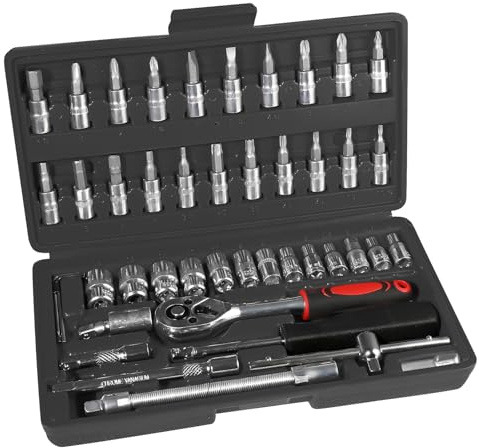 Cathpetic 46pcs Ratschenschlüssel Set 1/4 Zoll,Klein Knarrenkasten mit Umschaltknarre,Mini Ratschenkasten Set for Reparaturen Haushalt Werkzeugkoffer