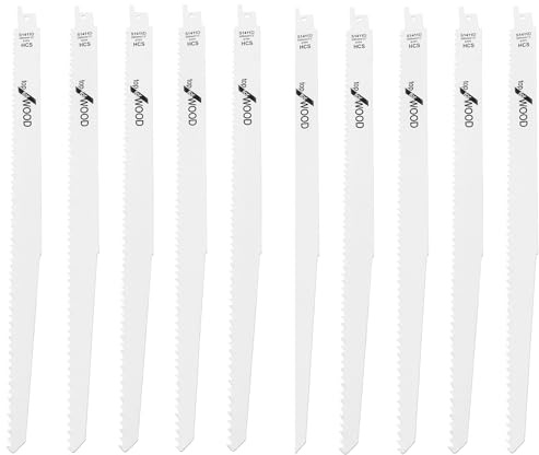 Gasea Juego de 10 Hojas Sierra Sable, Hojas de Sierra Recíproca Alternativa con Estuche de Almacenamiento Accesorios de Sierra de Sable para Madera PláStico (S1411D-12/300mm x 6TPI)