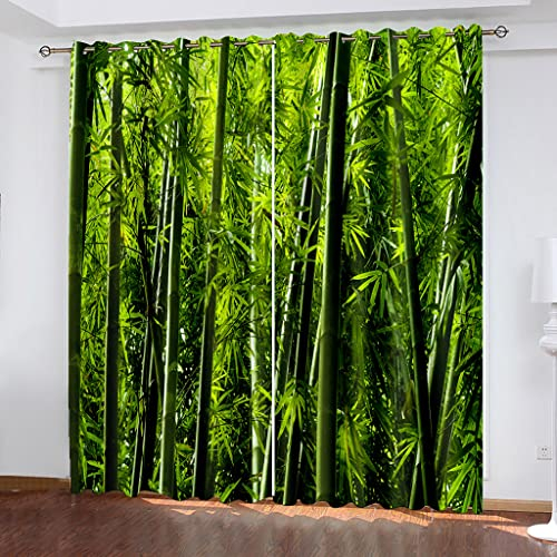 Vorhänge Blickdicht Mit Ösen - 2 Stücke Thermogardine Schlafzimmer Wohnzimmer Kinderzimmer 3D Grüner Bambusdschungel Druck Modern Vorhang Wärmeisolierend Schallschutz 200X164Cm (Bxh)