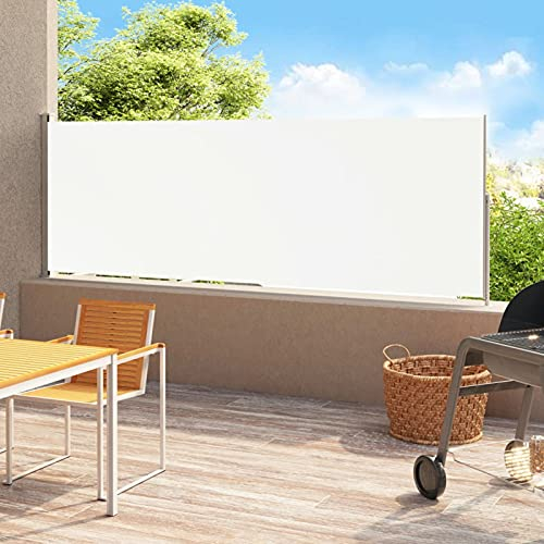 ShCuShan Toldo Lateral retráctil para Patio Crema 200x500 cm Protege la Privacidad, Protector Solar a Prueba de Viento, para Balcón, Jardin, Terraza