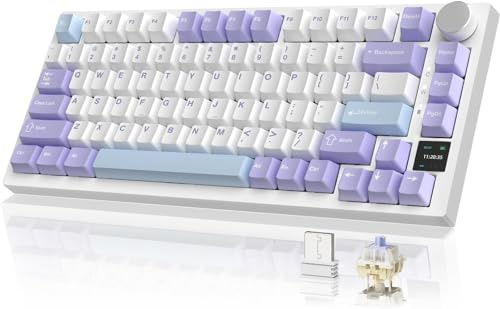 A.JAZZ AK820PRO Clavier mécanique 75% TKL,2,4G sans Fil/BT5.1/USB-C Filaire,81 Touches avec écran Couleur TFT et Bouton CNC,rétroéclairage RVB,Remplaçables à Chaud,Batterie 4000 mAh-Gris (Gift Switch)