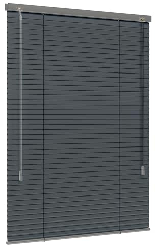 Jalousiescout Lightless Jalousie Aluminiumjalousie, Verdunkelungsrollo, Innovative Verdunkelungstechnik, Sichtschutz, ohne Bohren, 95 x 130 cm (BxH), Dunkelgrau matt