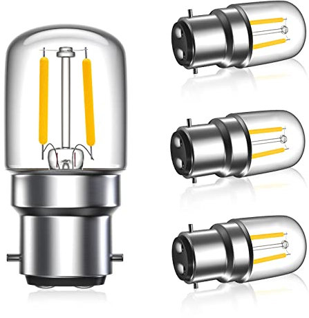 LumiGo 2W Lampadina Filamento LED B22, 2W BC B22 luce notturna lampadine baionetta montaggio 240V 15W pigmeo lampada di ricambio, macchina da cucire lampadina baionetta luce chiara (4P)
