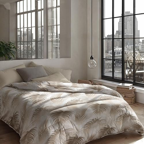 Zelesta Royalbed Bettdecke 4 Jahreszeiten - Bettwäsche winterdecke und Sommer-Bettdecke warm Duvet - Waschbare bettdecke ohne Bezug - Anti-Allergene Steppdecke (Palm Leaves, 240x200cm (XL))