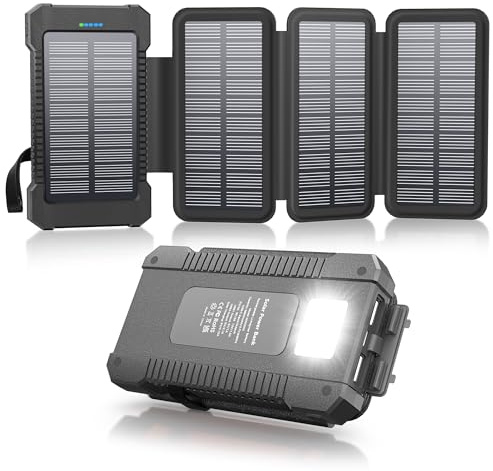 Mvpkings Solar Power Bank 38800mAh with 4 Solar Panels, Portable Charger USB C 18W Fast Charging for iPhone Samsung, IP67 Waterproof Outdoor External Battery Pack with Flashlight Light/SOS/Strobe