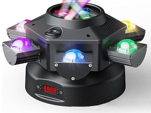 Areyourshop Moving Head Licht 180W,DJ Licht Scheinwerfer RGBW LED Bühnenlicht Partylicht mit DMX512 Soundaktivierter Lichteffekt mit 6 Lichtarmen für DJ Bar Weihnachten Geburtstag Disco