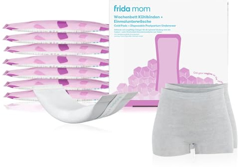Frida Mom Wochenbett Kühlbinden & Einmalunterwäsche | 8 Instant-Kühlpads + 2 blickdichte Slips | Saugfähig, superweich & dehnbar | Für Komfort & Linderung nach der Geburt