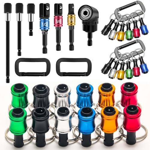 21Pcs Bit Holder Cool Gadgets, Windspeed 1/4 Quick Release Bit Holder Keychain for Impact Driver with 105 Degree Right Angle Drill Extension Bit Holder 1/4 Hex Shank Impact Driver Socket Drives