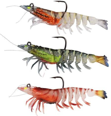 3PCS Fishing Lures Shrimp Baits, artificial lures Luminous Shrimp Bait Set with hook for Bass Trout Walleye, Crappie Fishing Jigs 9cm/12g