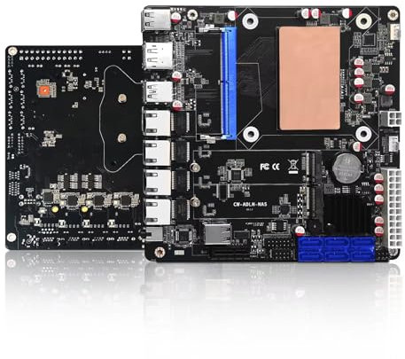 AIOPCWA NAS Motherboard, 6 Bay Sata3.0, 12th Gen Core i3 N305 Industrial Mainboard, Mini ITX 17x17, 4 × I226V 2.5GbE LAN, ATX 24PIN, 3 Display, Type-C, DDR5 16GB RAM 128GB SSD